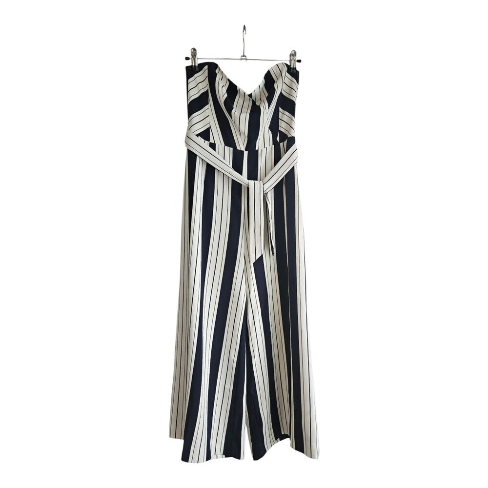 H&M Womens Size 8 Capri Jumpsuit Wide-Leg Sweetheart Neckline Stripes Side Zip